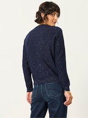 Marina de guerra - Cárdigan de punto con lentejuelas brillantes de Cuello redondo FATFACE - Imagen 2 de 6