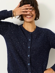Marina de guerra - Cárdigan de punto con lentejuelas brillantes de Cuello redondo FATFACE - Imagen 3 de 6