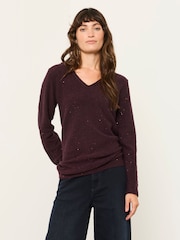 FatFace Skylar Burgundy Red Knitted Sequin Sparkle Lace Tunic - Image 1 of 6