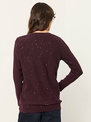 FatFace Skylar Burgundy Red Knitted Sequin Sparkle Lace Tunic - Image 2 of 6