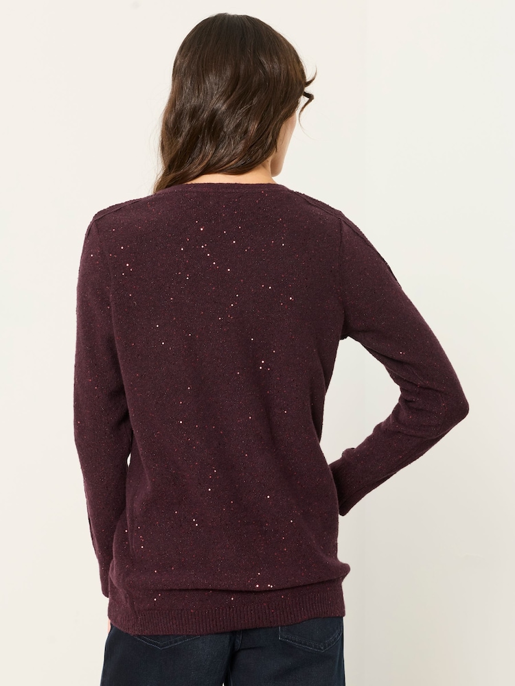 FatFace Skylar Burgundy Red Knitted Sequin Sparkle Lace Tunic - Image 2 of 6 FatFace Skylar Burgundy Red Knitted Sequin Sparkle Lace Tunic - Image 2 of 6