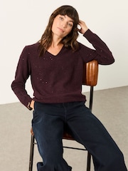 FatFace Skylar Burgundy Red Knitted Sequin Sparkle Lace Tunic - Image 5 of 6
