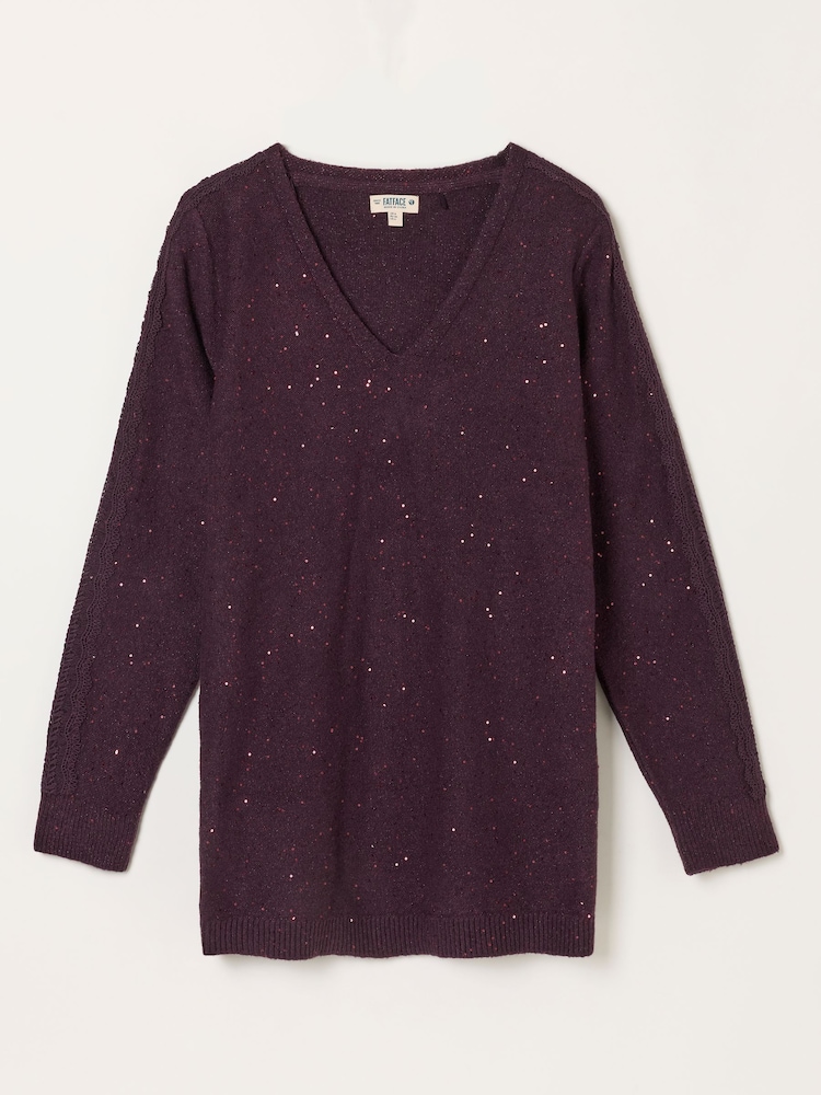 FatFace Skylar Burgundy Red Knitted Sequin Sparkle Lace Tunic - Image 6 of 6 FatFace Skylar Burgundy Red Knitted Sequin Sparkle Lace Tunic - Image 6 of 6