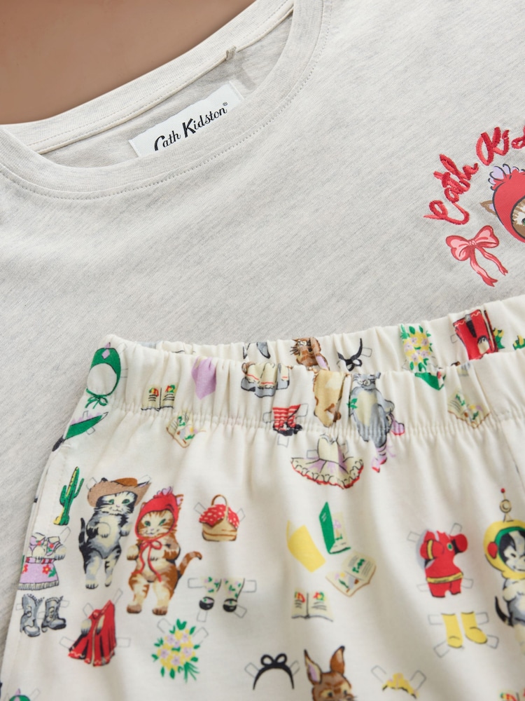 Cath Kidston Ecru Novelty Cat Print Pyjamas Set - Image 2 of 3 Cath Kidston Ecru Novelty Cat Print Pyjamas Set - Image 2 of 3