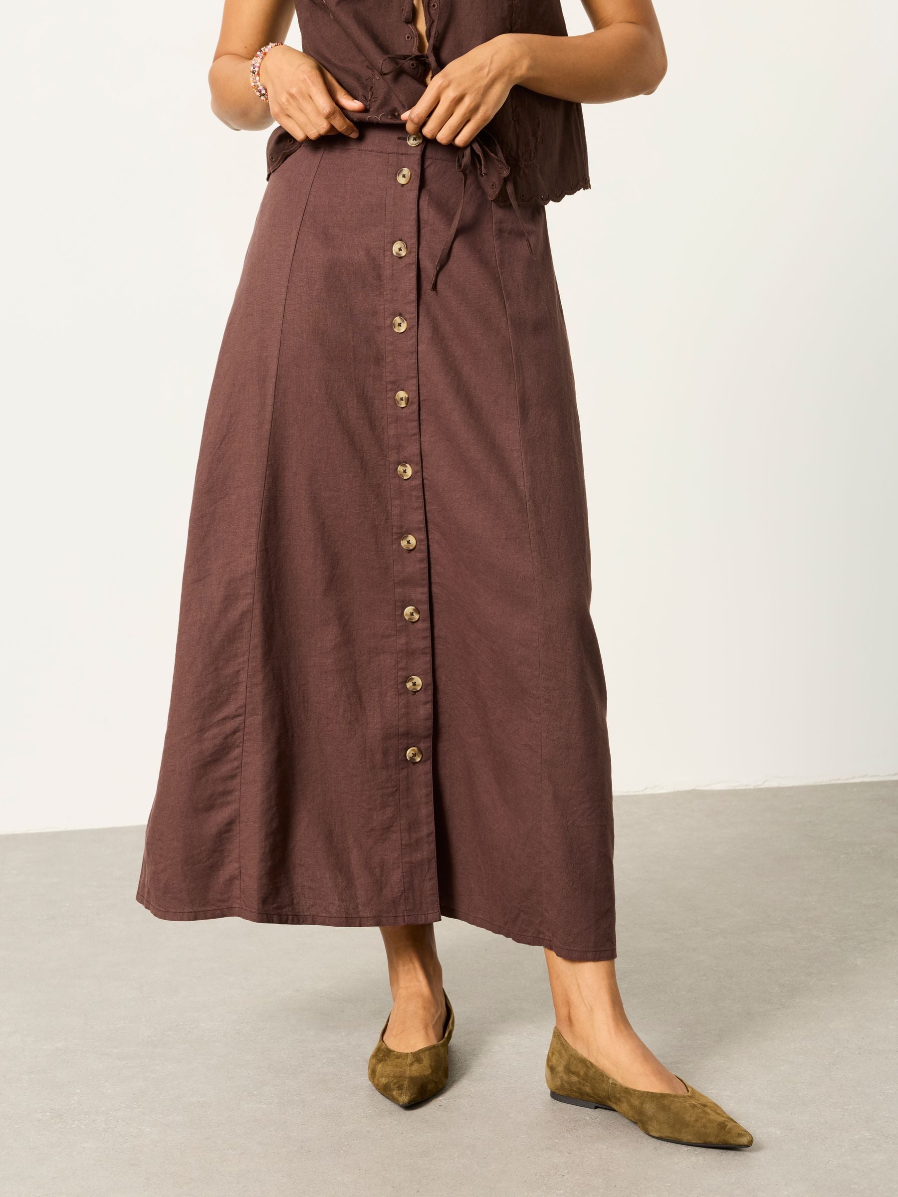 Buy FatFace Issa Chocolate Brown Linen Midi Skirt from Next USA