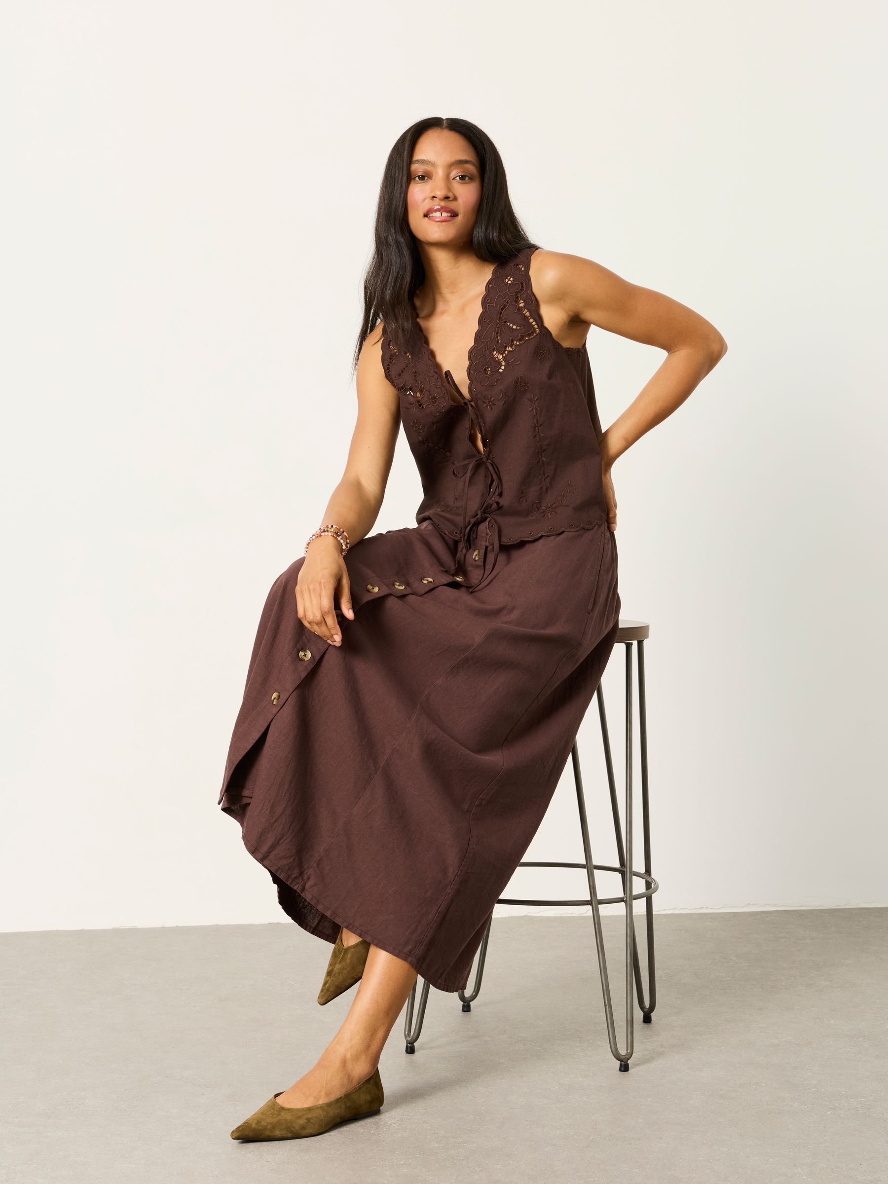 Buy FatFace Issa Chocolate Brown Linen Midi Skirt from Next USA