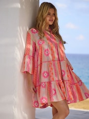 South Beach Pink Jaquard Long Sleeve Mini Dress - Image 3 of 6