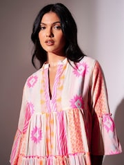 South Beach Pink Jaquard Long Sleeve Mini Dress - Image 4 of 6