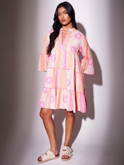 South Beach Pink Jaquard Long Sleeve Mini Dress - Image 5 of 6