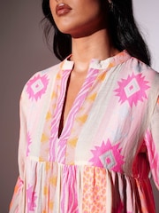 South Beach Pink Jaquard Long Sleeve Mini Dress - Image 6 of 6