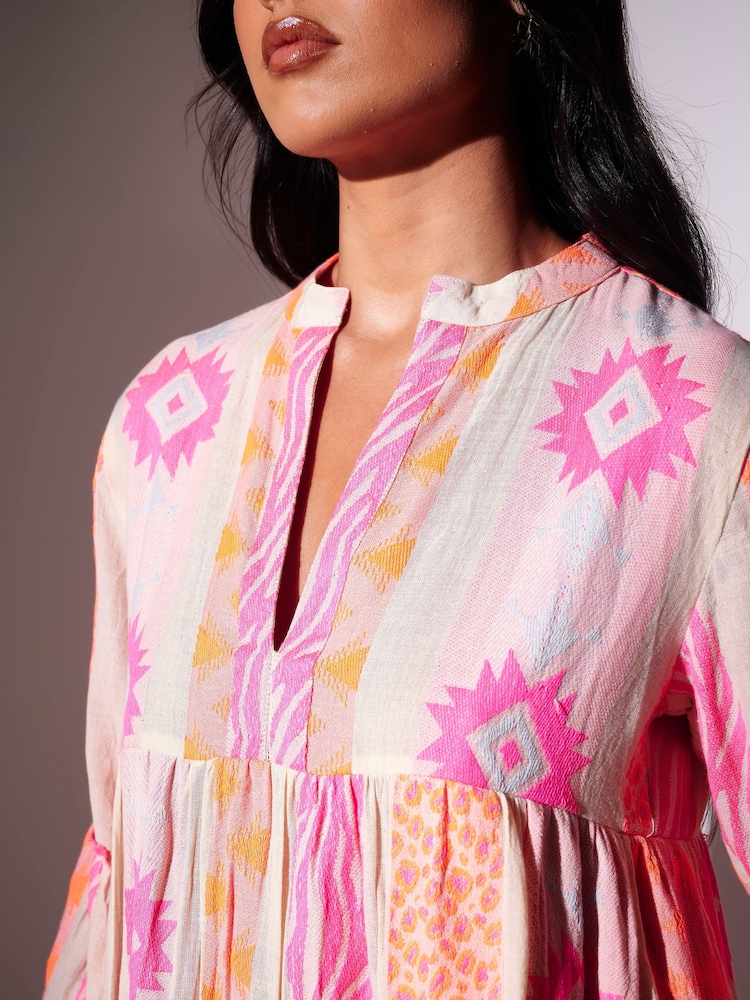 South Beach Pink Jaquard Long Sleeve Mini Dress - Image 6 of 6