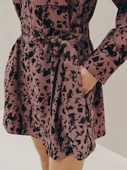 Pink Print Long Sleeve Tie Waist Shirt Dress - Image 3 of 7