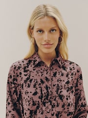 Pink Print Long Sleeve Tie Waist Shirt Dress - Image 4 of 7