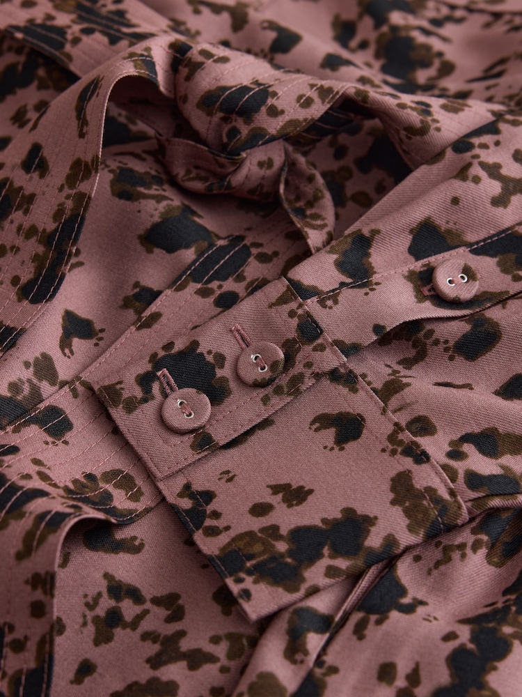 Pink Print Long Sleeve Tie Waist Shirt Dress - Image 7 of 7 Pink Print Long Sleeve Tie Waist Shirt Dress - Image 7 of 7