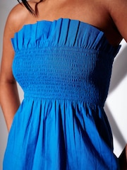 South Beach Blue Smocked Bandeau Longline Top - Image 3 of 4
