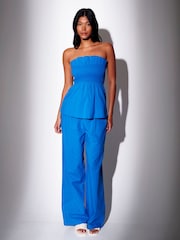 South Beach Blue Smocked Bandeau Longline Top - Image 4 of 4