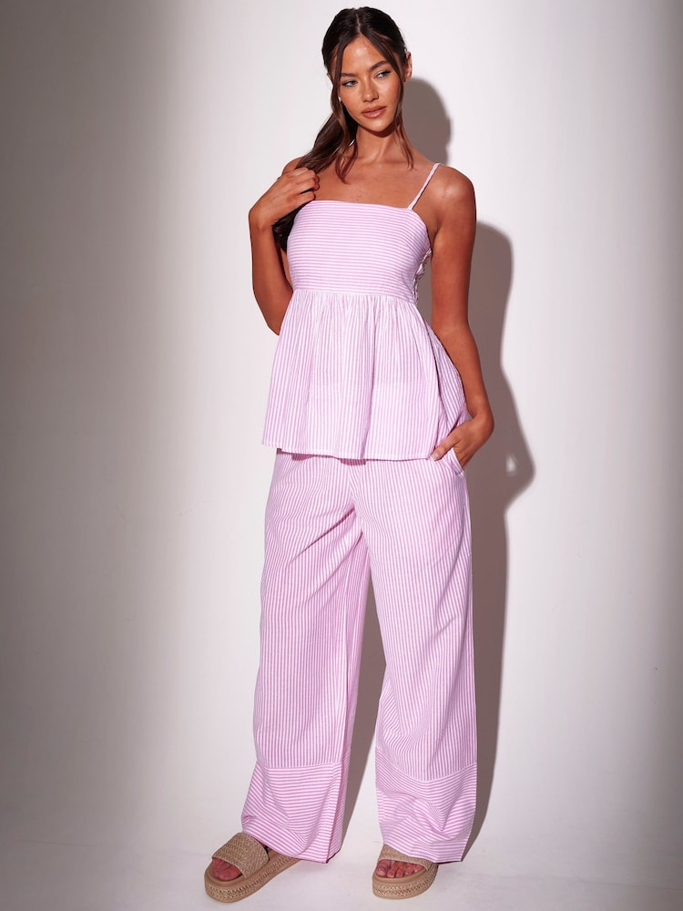 South Beach Striped Tie Shoulder Peplum Top - Larawan 6 ng 6