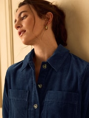 Navy Blue Long Sleeve Cord Overhead Mini Dress - Image 4 of 7