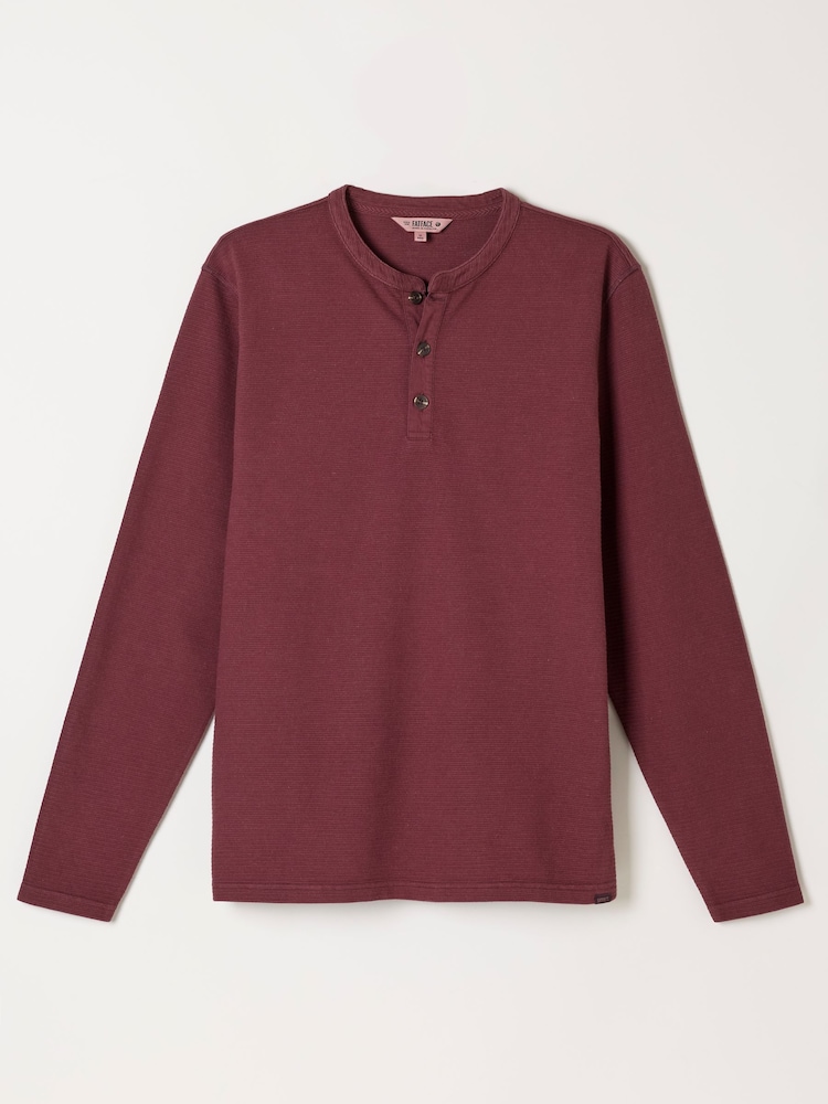 FatFace Henley Dusky Purple Long Sleeve Textured T-Shirt - Image 1 of 1