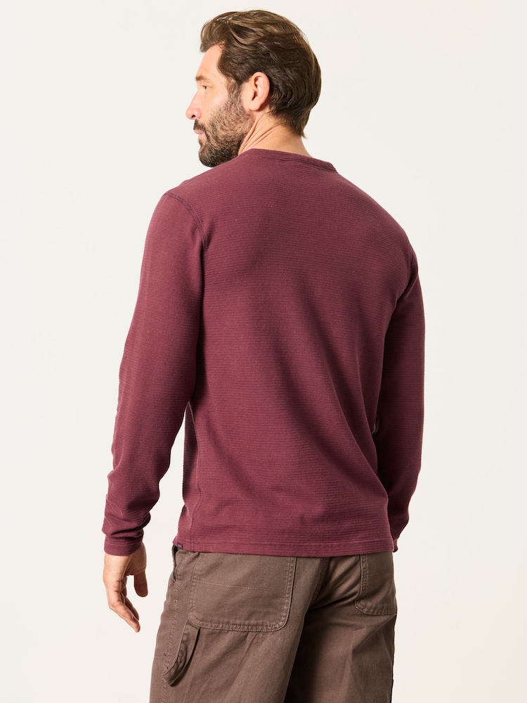 FatFace Henley Dusky Purple Long Sleeve Textured T-Shirt - Image 2 of 6