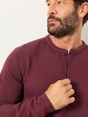 FatFace Henley Dusky Purple Long Sleeve Textured T-Shirt - Image 3 of 6