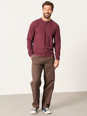 FatFace Henley Dusky Purple Long Sleeve Textured T-Shirt - Image 4 of 6