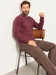 FatFace Henley Dusky Purple Long Sleeve Textured T-Shirt - Image 5 of 6
