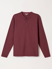 FatFace Henley Dusky Purple Long Sleeve Textured T-Shirt - Image 6 of 6