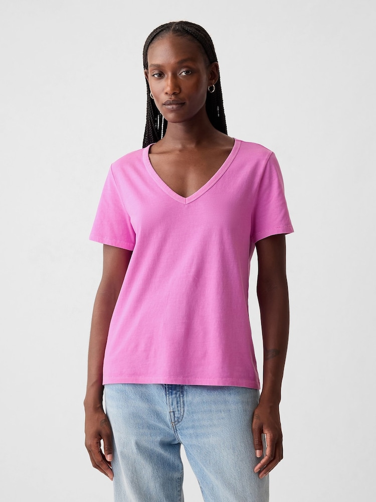 Gap Purple Cotton Short Sleeve Vintage V-Neck T-Shirt - Image 1 of 4