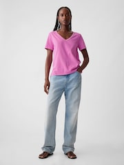 Gap Purple Cotton Short Sleeve Vintage V-Neck T-Shirt - Image 3 of 4