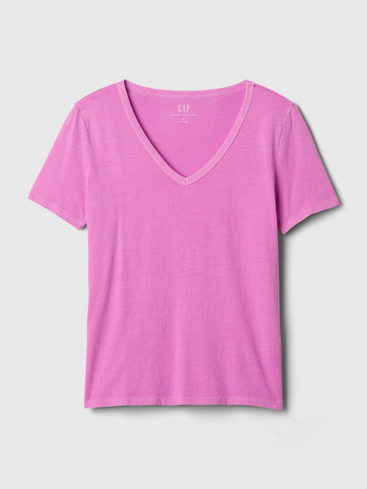 Gap Purple Cotton Short Sleeve Vintage V-Neck T-Shirt - Image 4 of 4