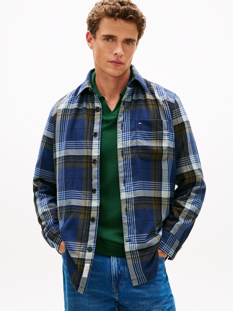 Tommy Hilfiger Blue Twill Relaxed Fit Padded Overshirt - Image 1 of 7 Tommy Hilfiger Blue Twill Relaxed Fit Padded Overshirt - Image 1 of 7