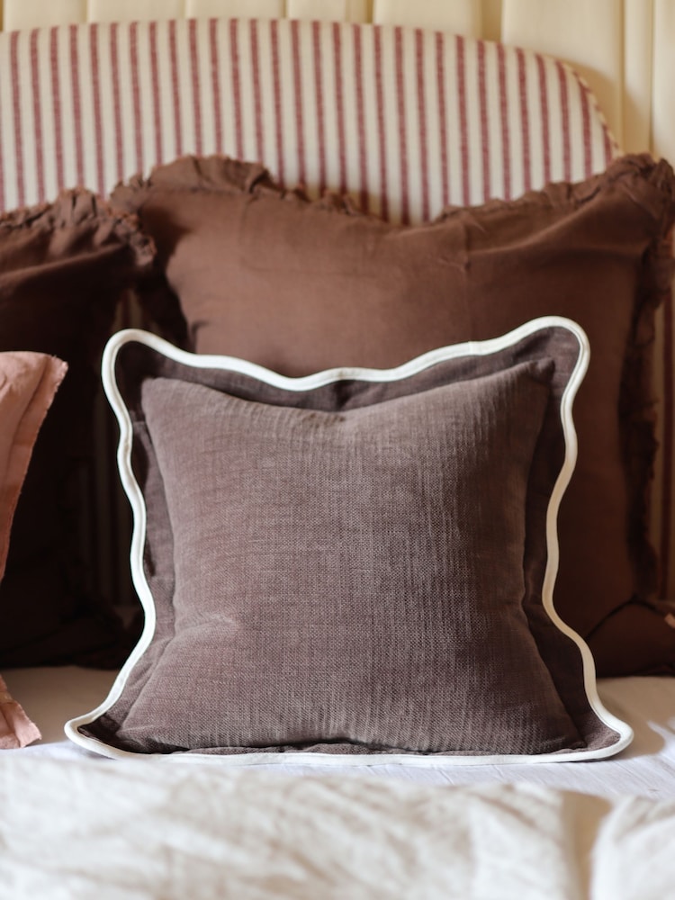 Ellenvale Interiors Chocolate Brown Chloe Scalloped Edge Cushion Cover 45x45 - Image 1 of 5