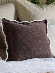 Ellenvale Interiors Chocolate Brown Chloe Scalloped Edge Cushion Cover 45x45 - Image 4 of 5