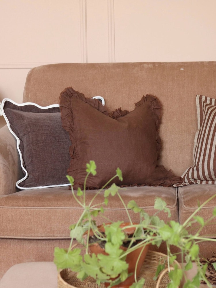 Ellenvale Interiors Chocolate Brown Chloe Scalloped Edge Cushion Cover 45x45 - Image 5 of 5