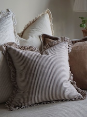 Ellenvale Interiors Chocolate Brown Darcy Stripe Ruffle Cushion Cover 45x45 - Image 1 of 4