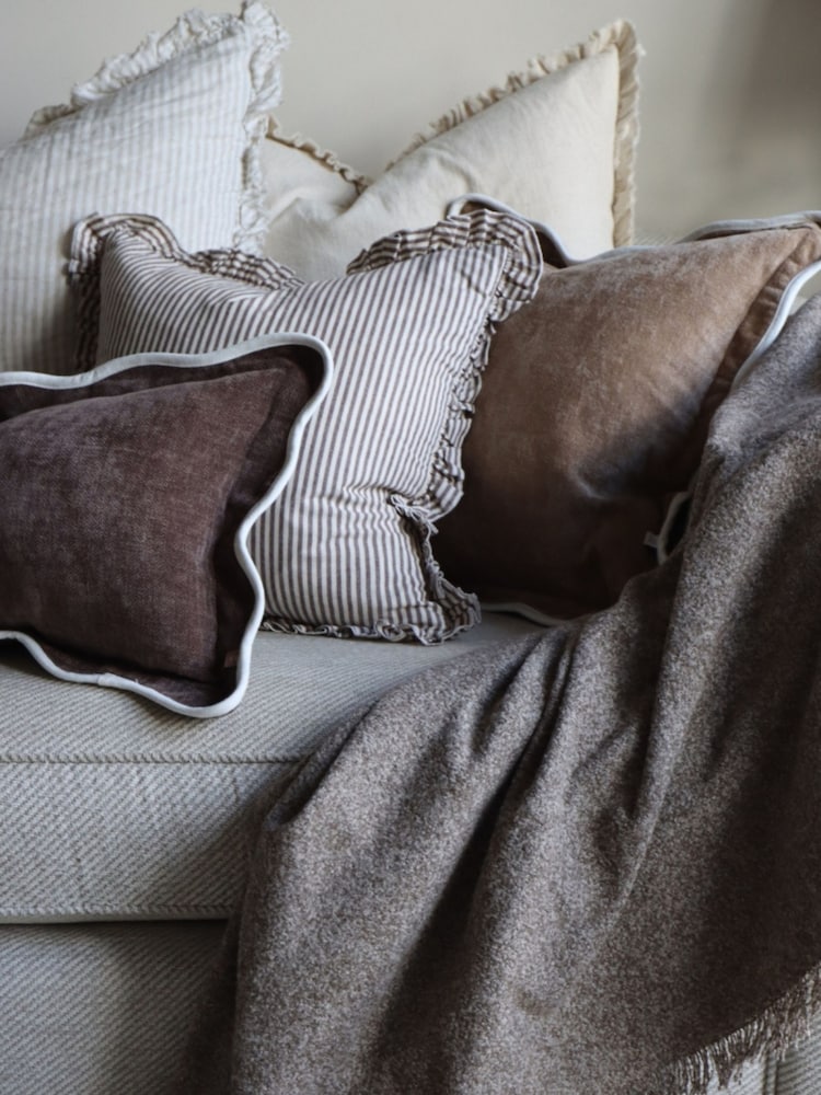 Ellenvale Interiors Chocolate Brown Darcy Stripe Ruffle Cushion Cover 45x45 - Image 4 of 4