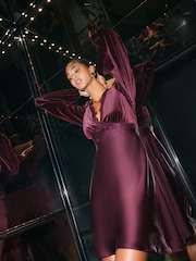 Friends Like These Aubergine Purple Velvet Long Sleeve Lace Detail Mini Dress - Image 4 of 4