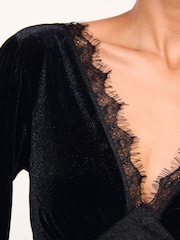 Friends Like These Black Velvet Long Sleeve Lace Detail Mini Dress - Image 3 of 5