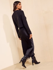 Friends Like These Black Cosy Button Through Cardi Slip Midi Dress - Image 4 of 4