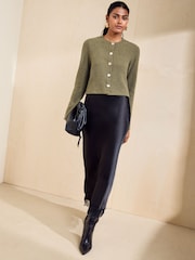 Friends Like These Olive Green Cosy Button Through Cardi Slip Midi Skirt - Image 1 of 6