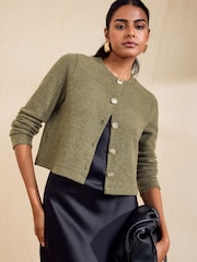 Friends Like These Olive Green Cosy Button Through Cardi Slip Midi Skirt - Image 4 of 6