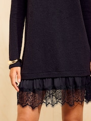 黑色 - Friends Like These Cosy Lace Hem Mini Dress - 图片2 / 5