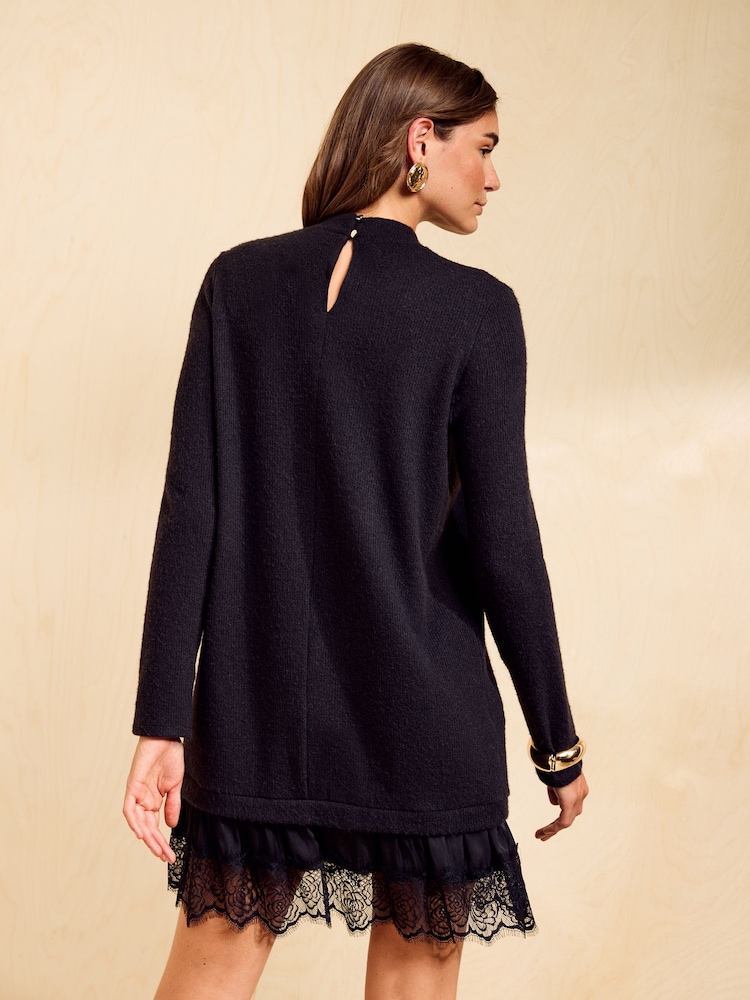 黑色 - Friends Like These Cosy Lace Hem Mini Dress - 图片5 / 5