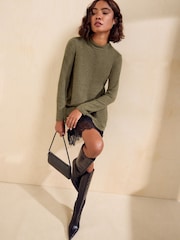 橄榄绿色 - Friends Like These Cosy Lace Hem Mini Dress - 图片4 / 5