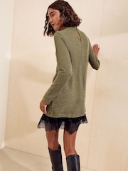 橄榄绿色 - Friends Like These Cosy Lace Hem Mini Dress - 图片5 / 5