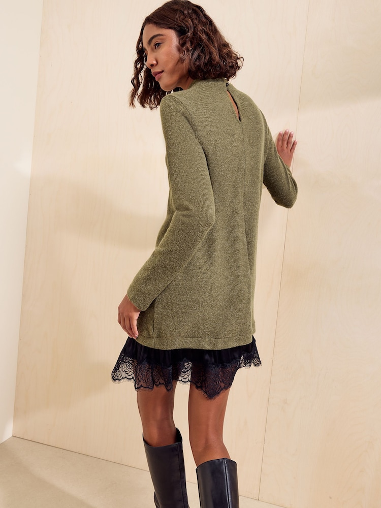 橄榄绿色 - Friends Like These Cosy Lace Hem Mini Dress - 图片5 / 5
