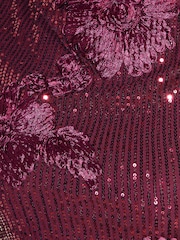 Friends Like These Aubergine Purple Petite Sequin Floral Column Midi Dress - Image 5 of 5