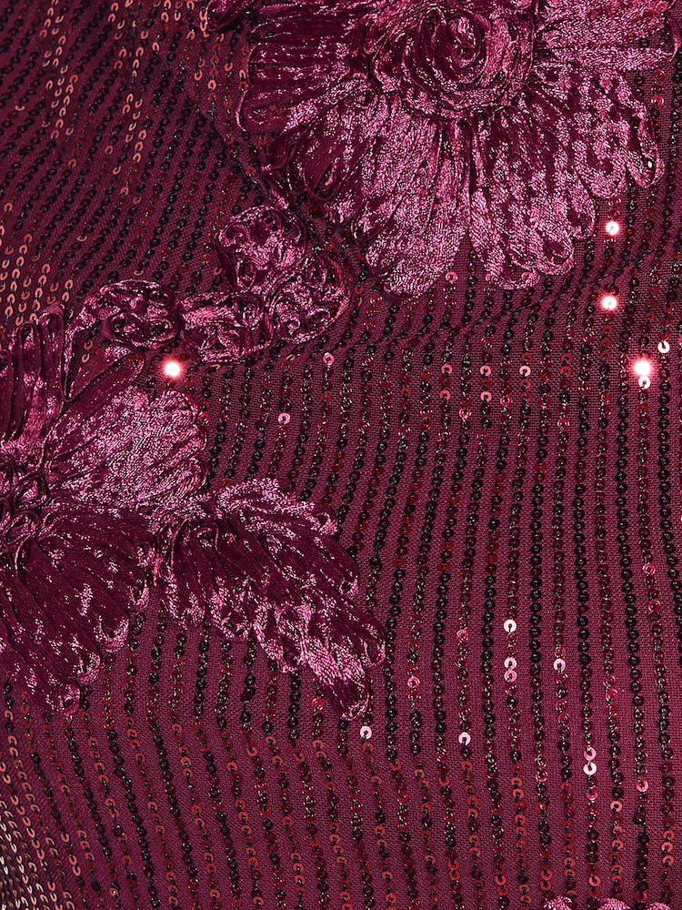 Friends Like These Aubergine Purple Petite Sequin Floral Column Midi Dress - Image 5 of 5 Friends Like These Aubergine Purple Petite Sequin Floral Column Midi Dress - Image 5 of 5