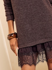 巧克力棕色 - Friends Like These Cosy Lace Hem Mini Dress - 图片4 / 5